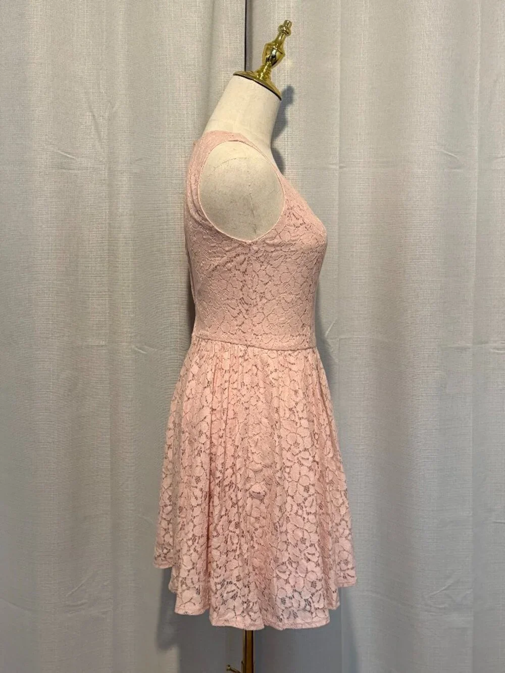 HeartSoul Pink Lace Overlay Mini Dress Cottagecore Spring Small - Picture 3 of 10